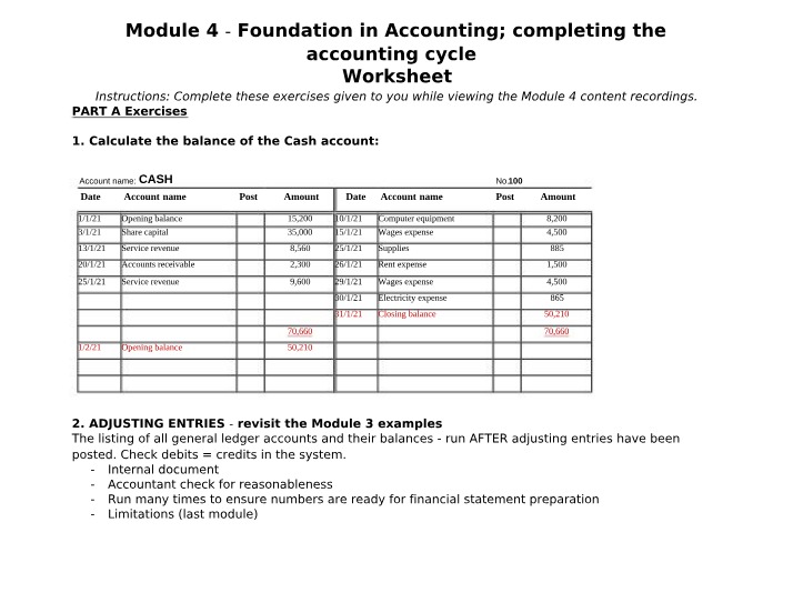 Worksheet for Module 4