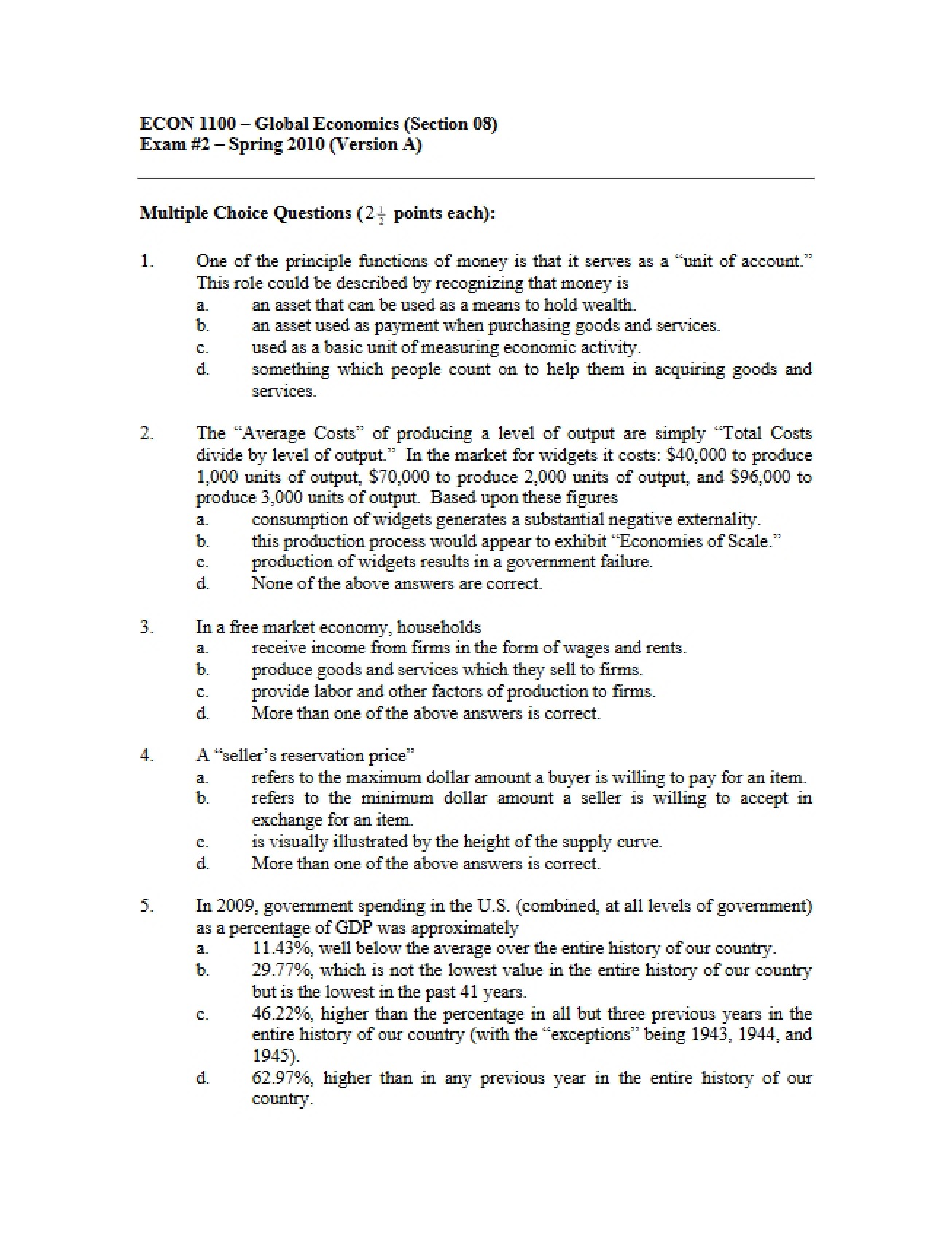 Assessment Two for the Global Economics Course