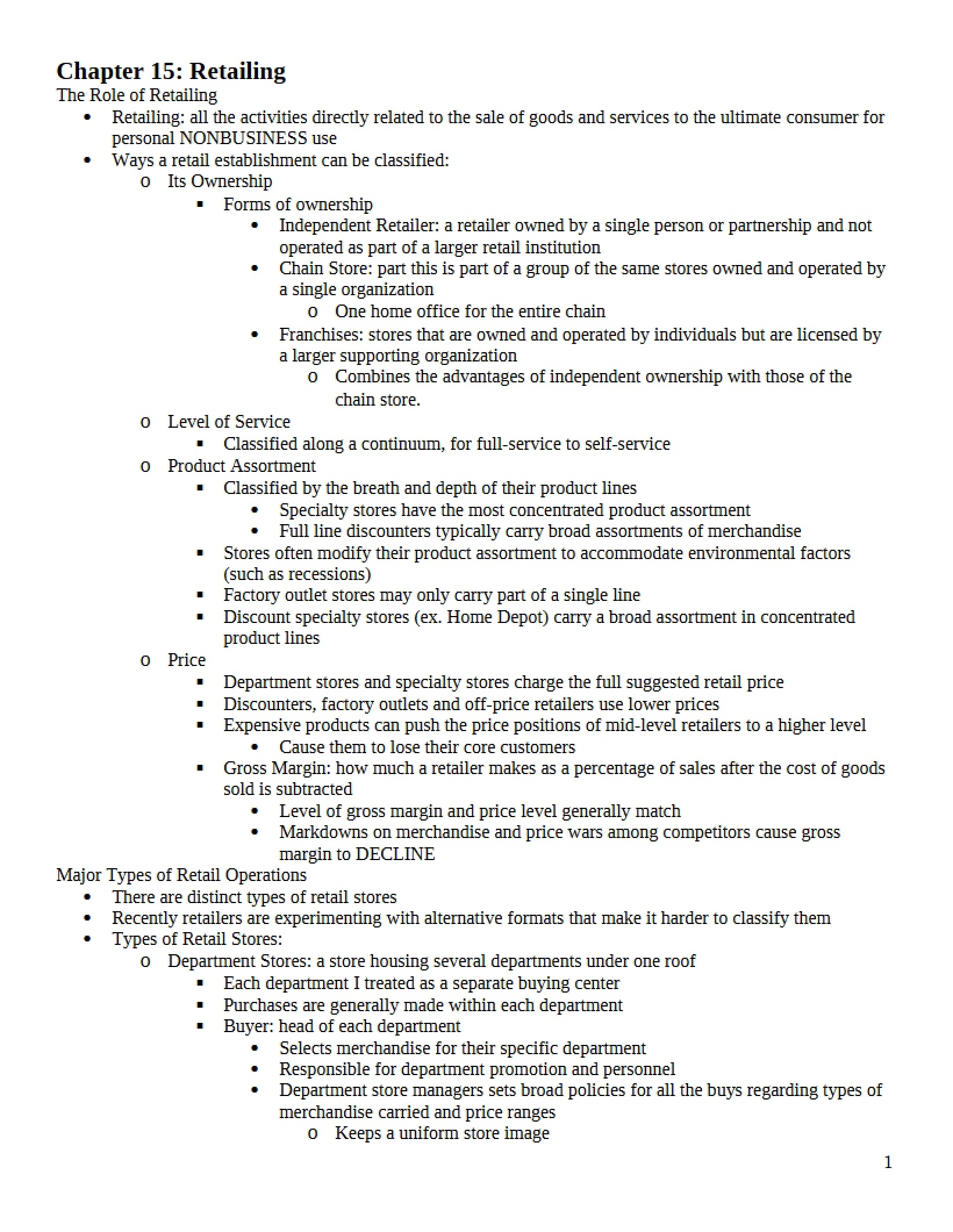 Retailing Overview - Chapter 15
