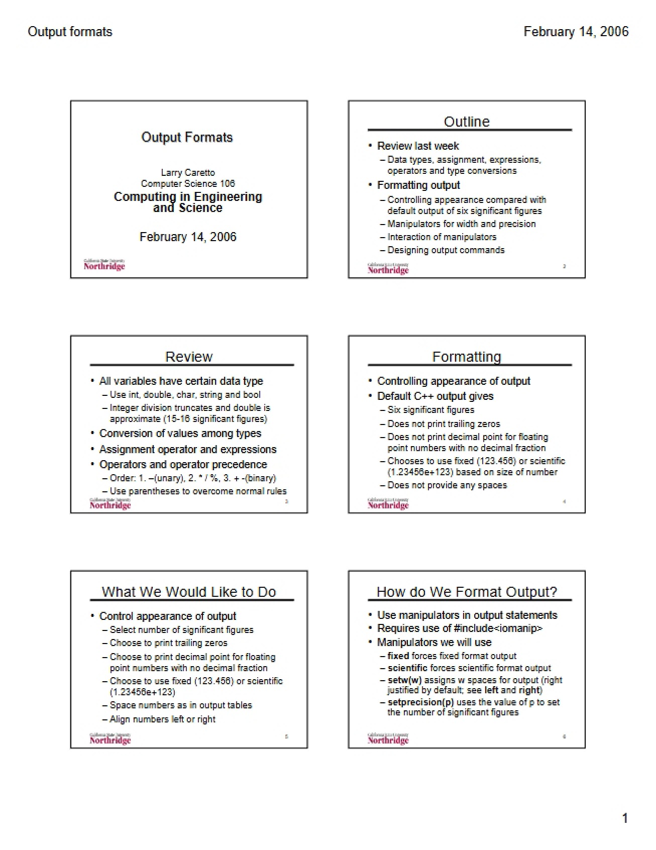 Formats for Output