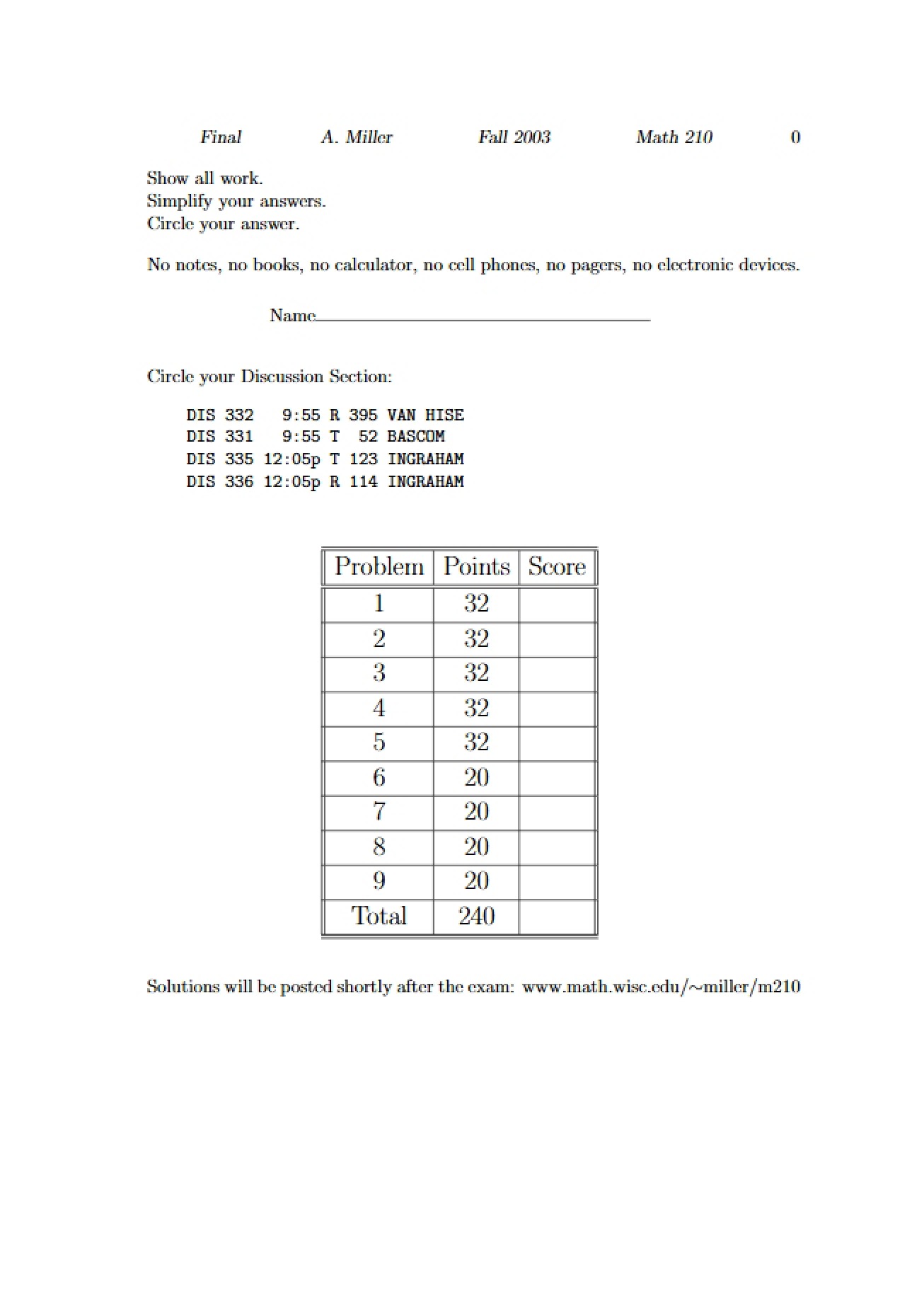 Exam for Finals
