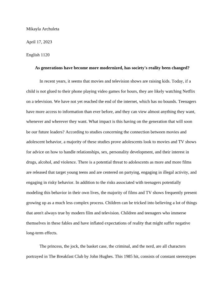 Adolescent Behavior - Influence of Movies and TV Shows