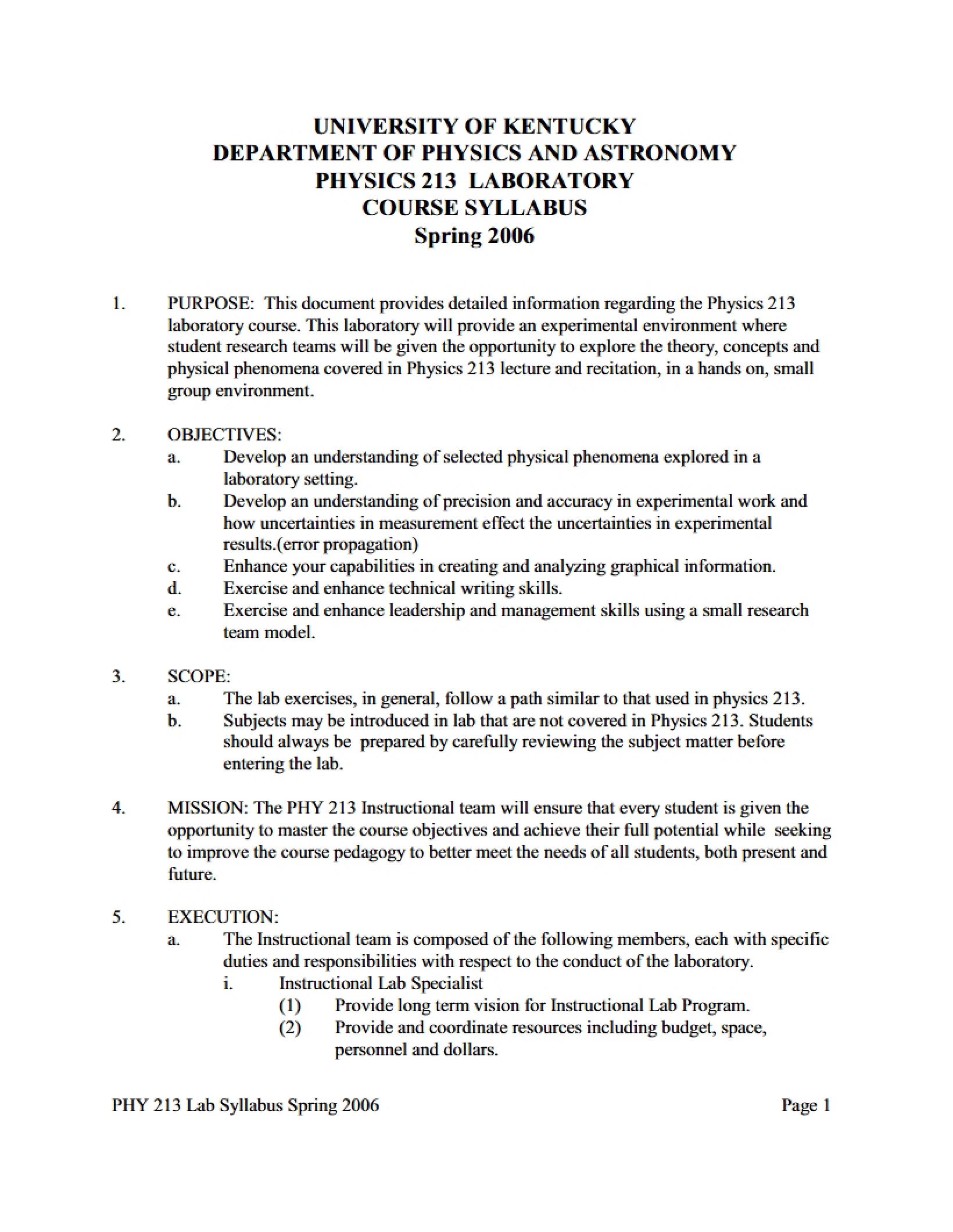 Course Syllabus - PHY 213