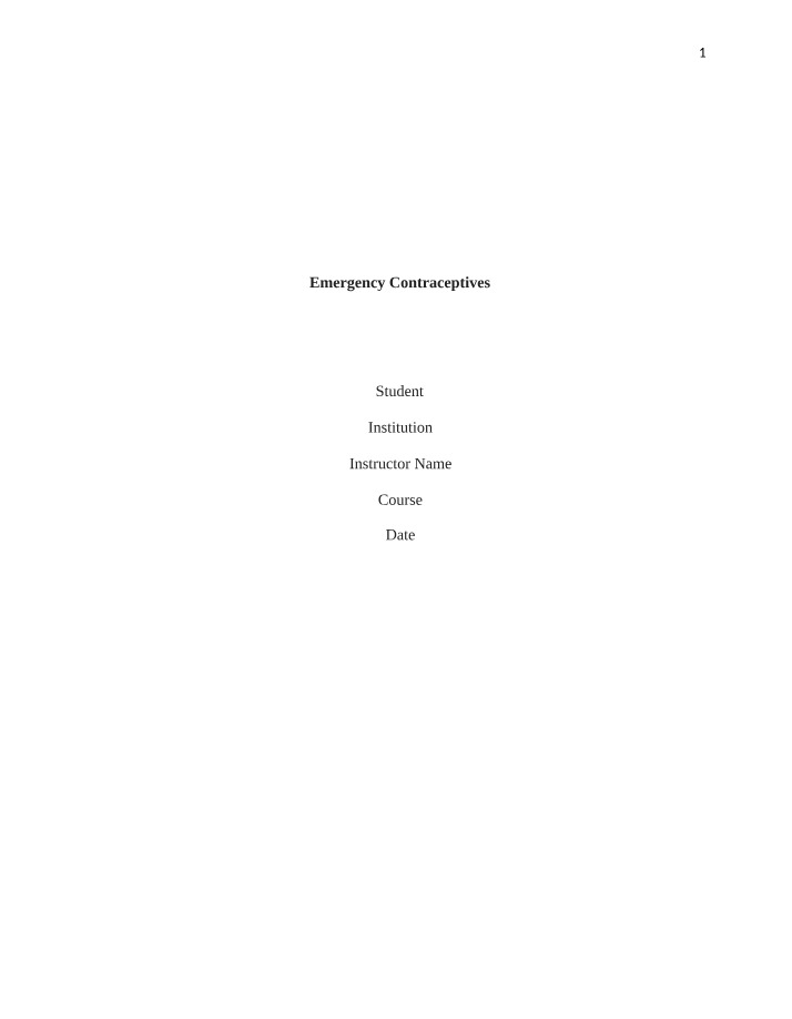 Women's Health and the Impact of Emergency Contraceptives