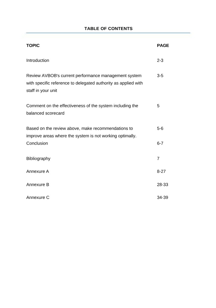 Review of AVBOB's Performance Management System