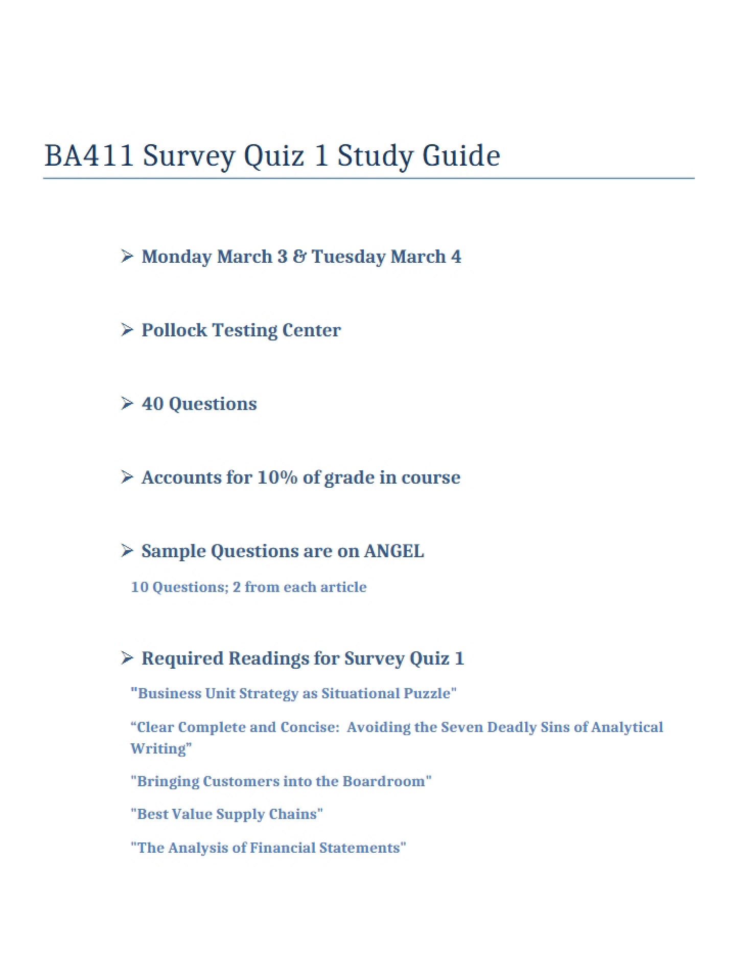Preparation for Quiz 1