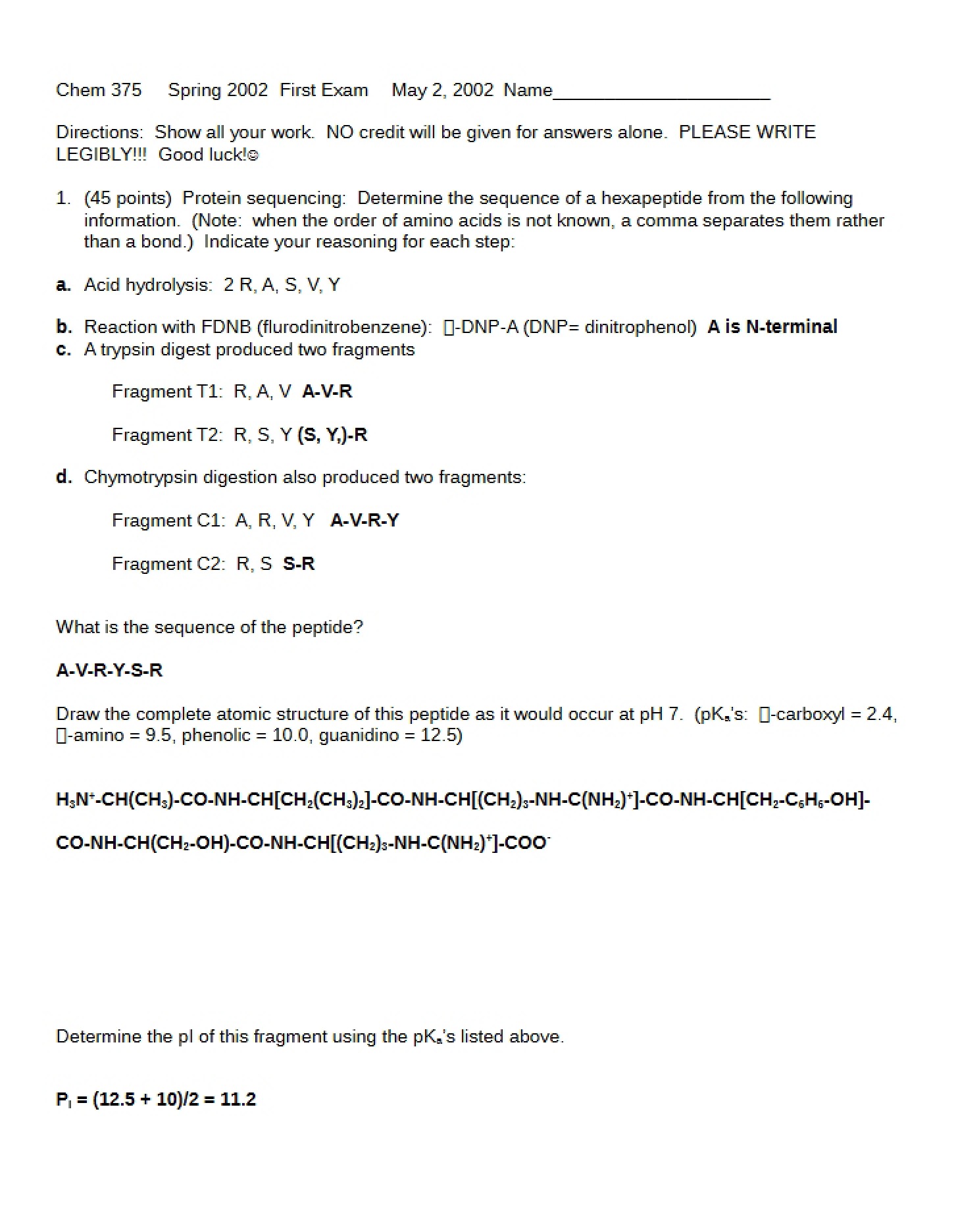 Solutions for Exam 1 - Elements of Biochemistry