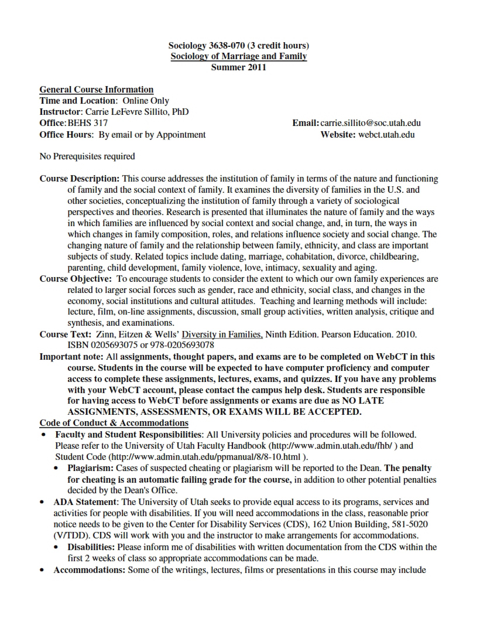 Sociology of Marriage and Family Syllabus