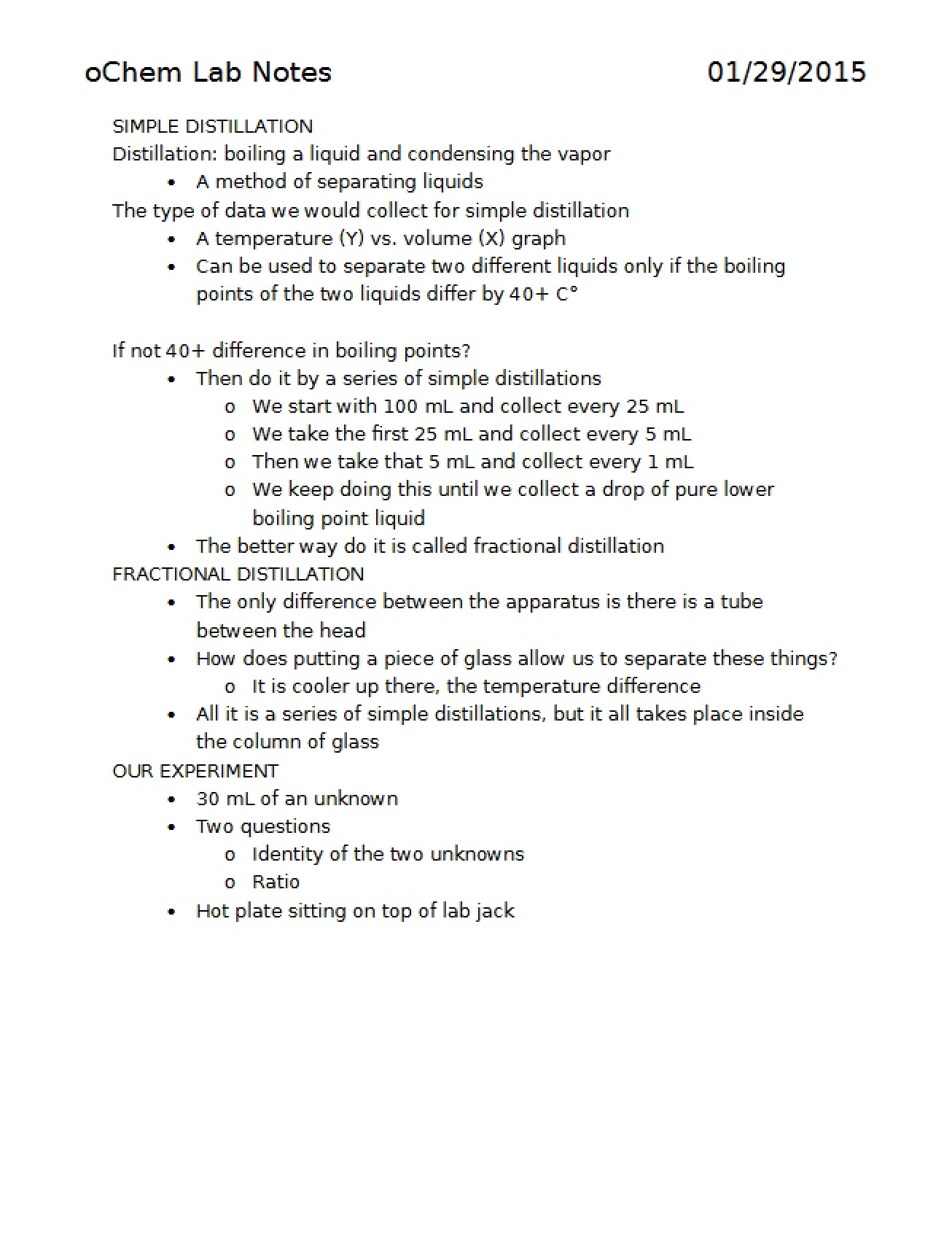 Chemistry Laboratory Notes