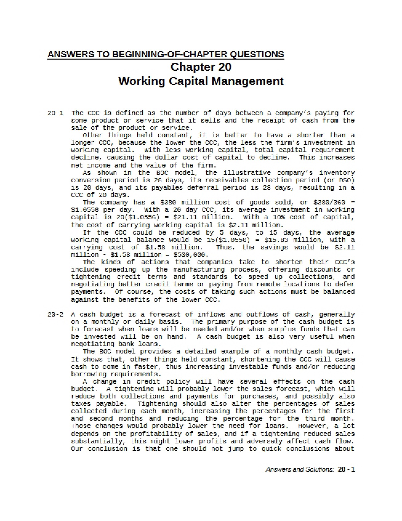 Working Capital Management - Ch 20