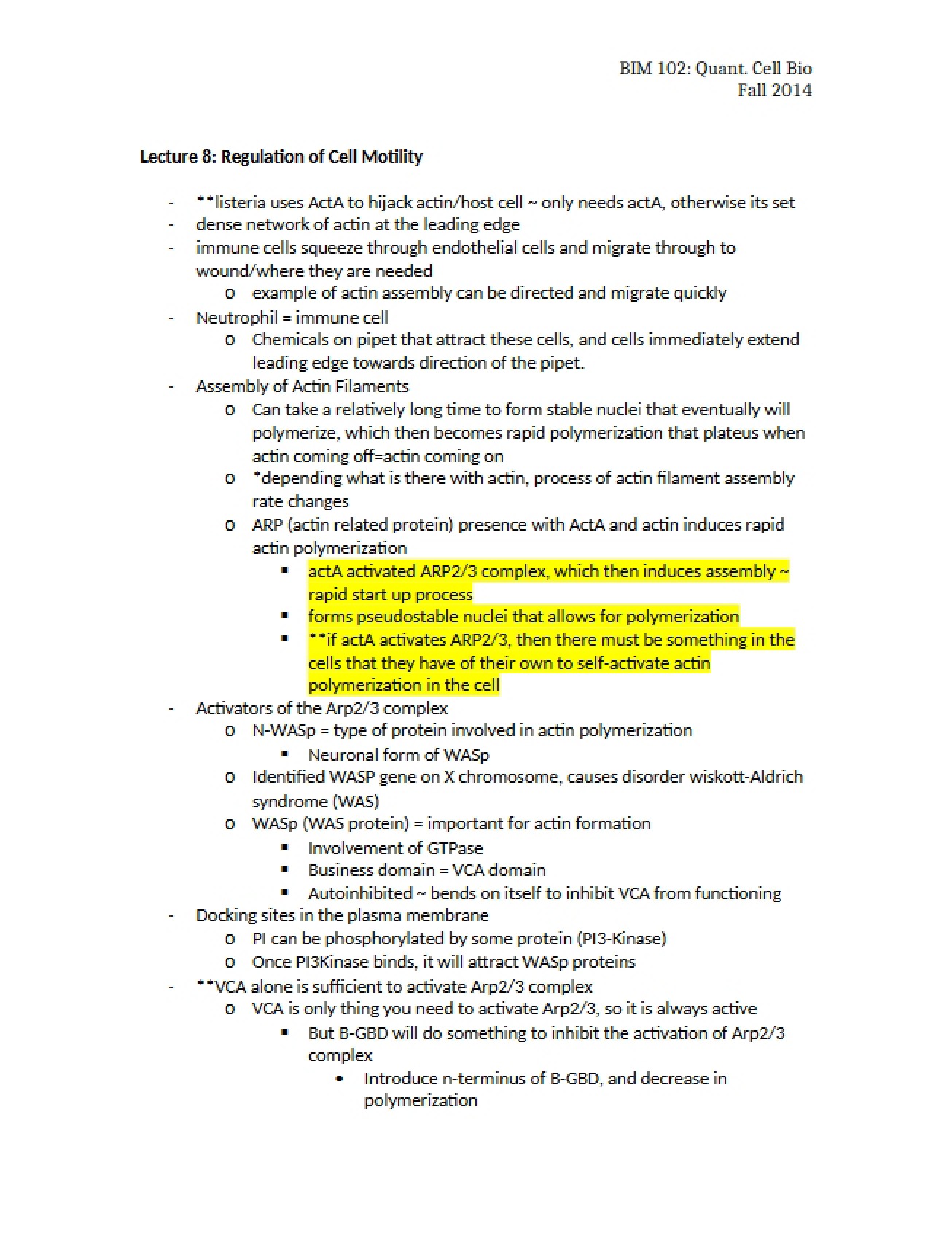 Regulation of Cell Motility
