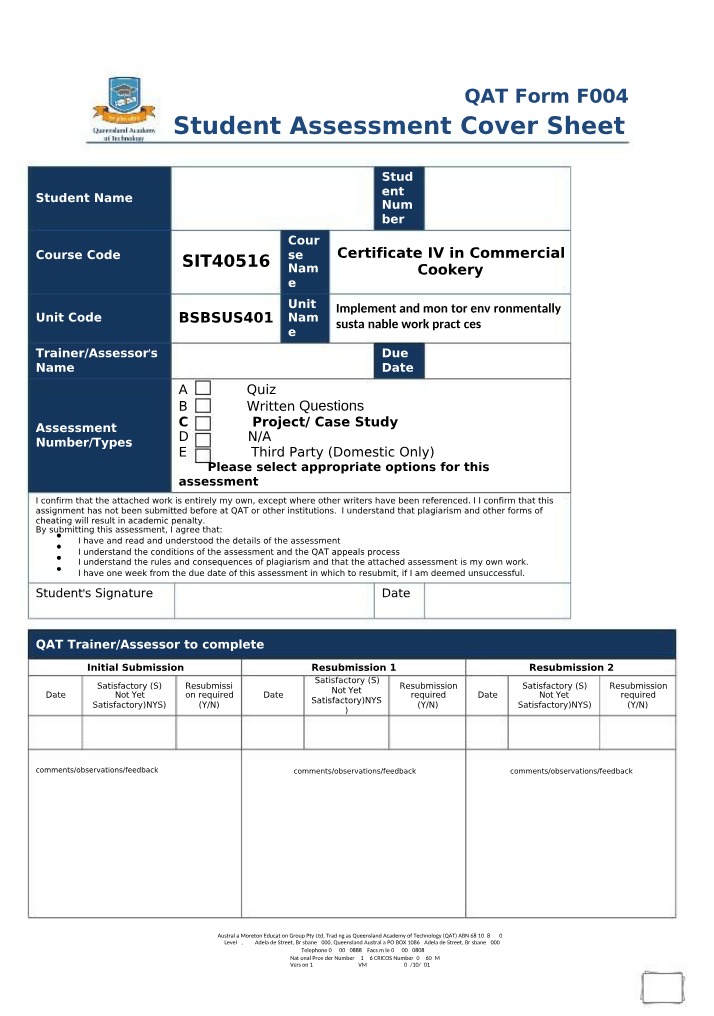 SIT40516 Assessment Cover Sheet