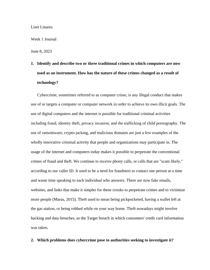 Week 1 Journal - Cyber Crime