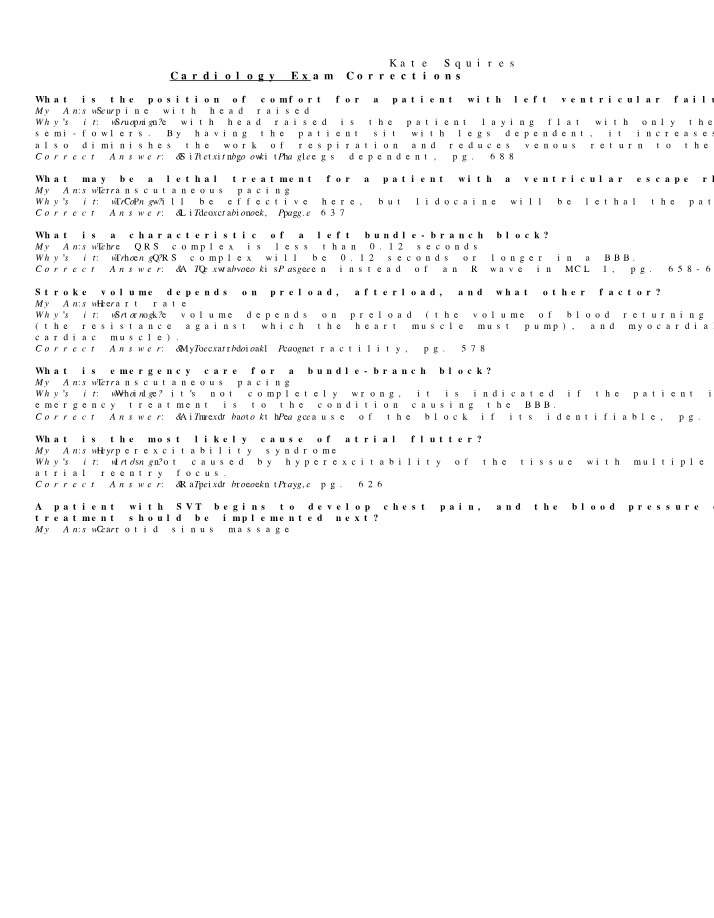Cardiology Exam - Common Mistakes and Correct Answers