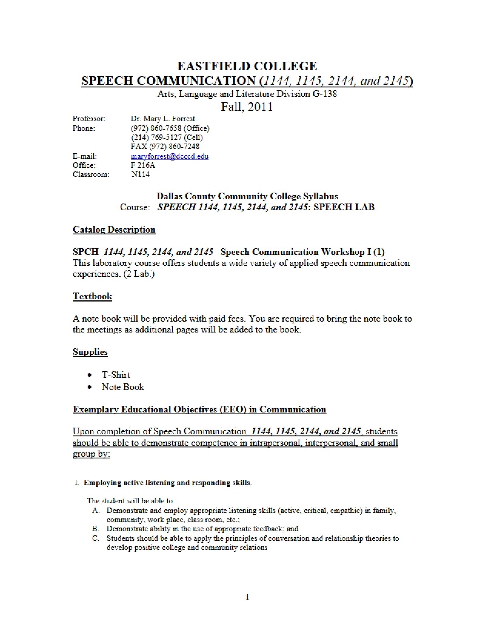 Forensic Activities I Syllabus