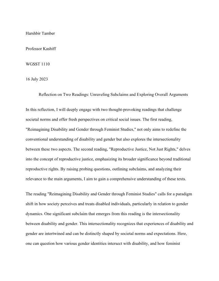 WGS201 Reflection Essay