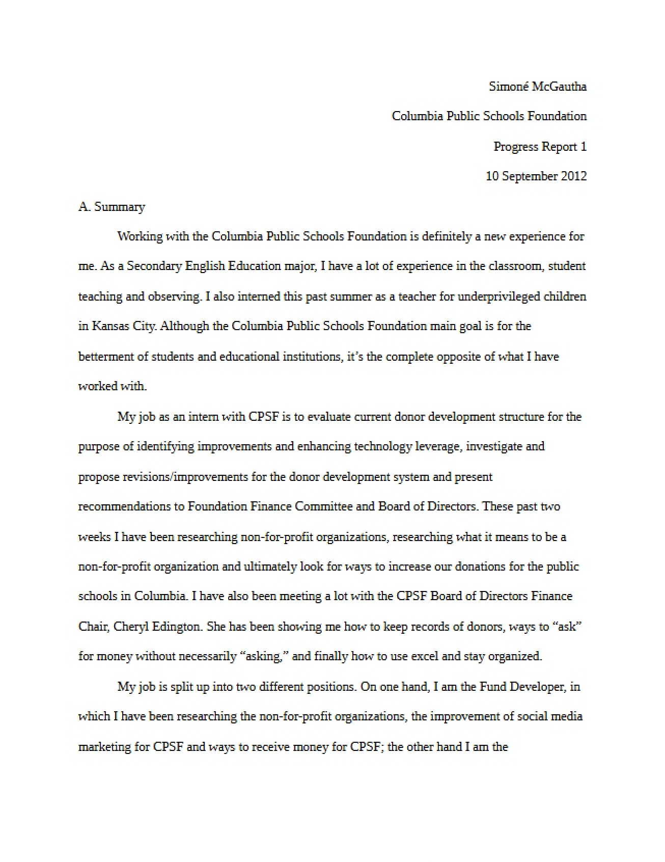 First Progress Report