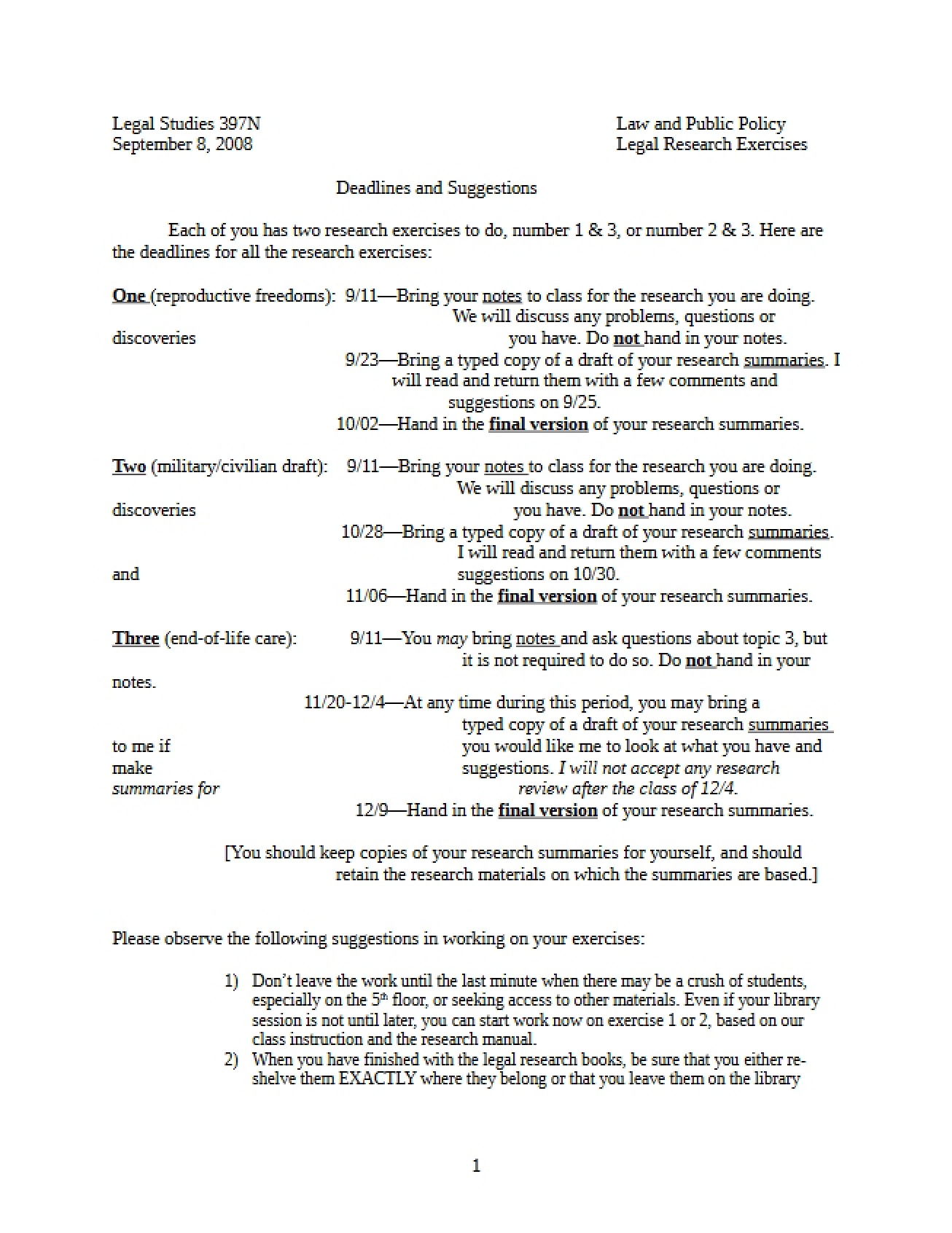 Exercises for Research
