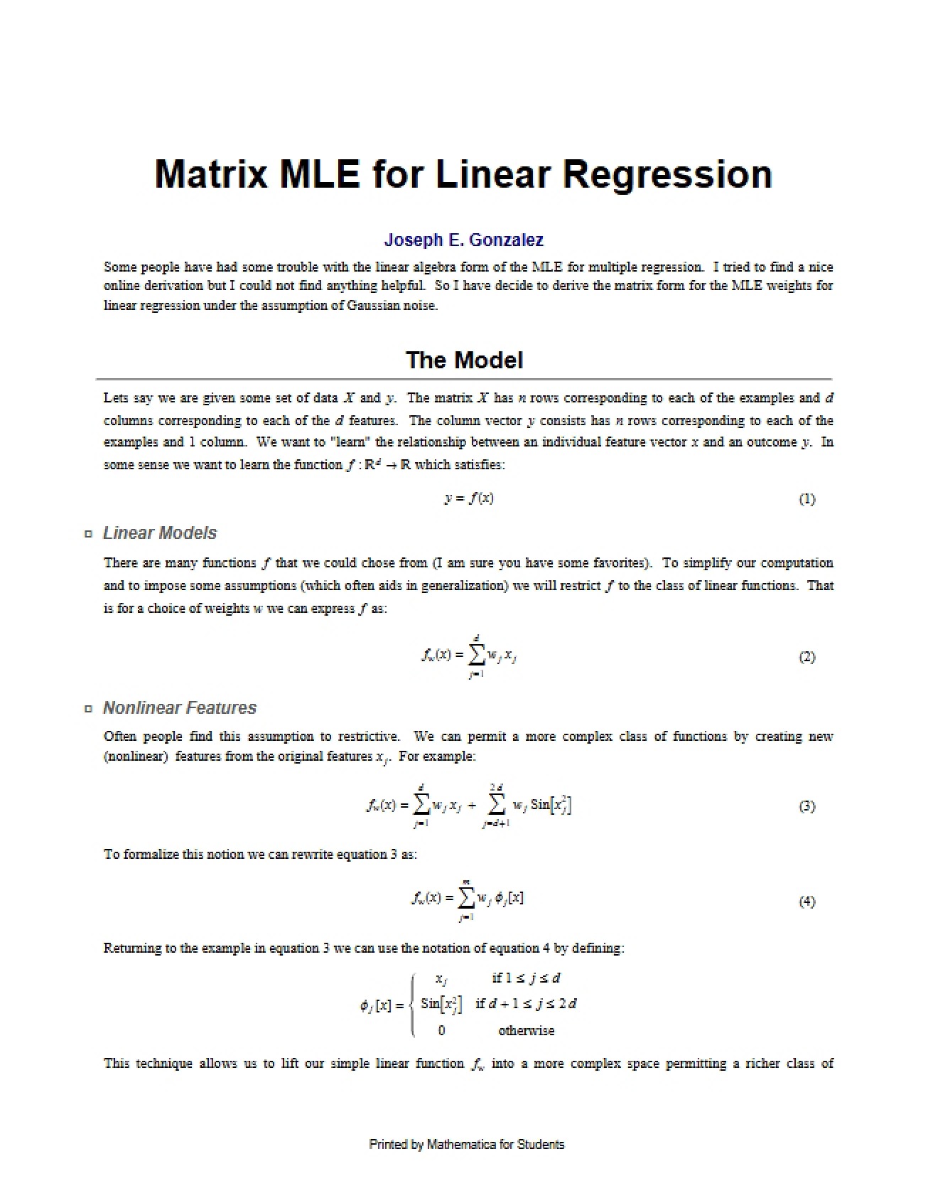 Linear Regression using Matrix MLE