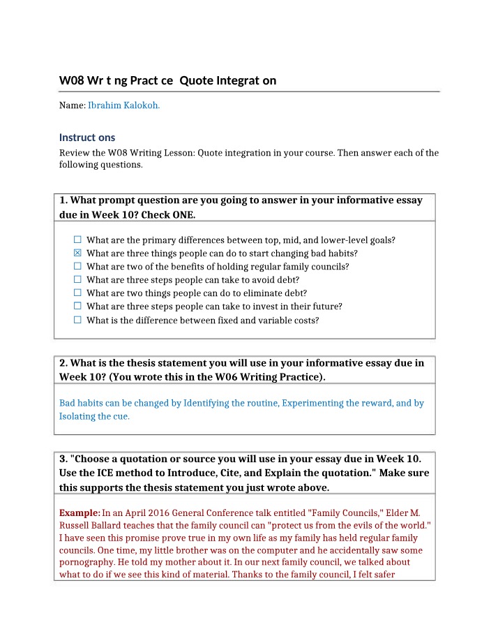 Study Guide - Changing Bad Habits