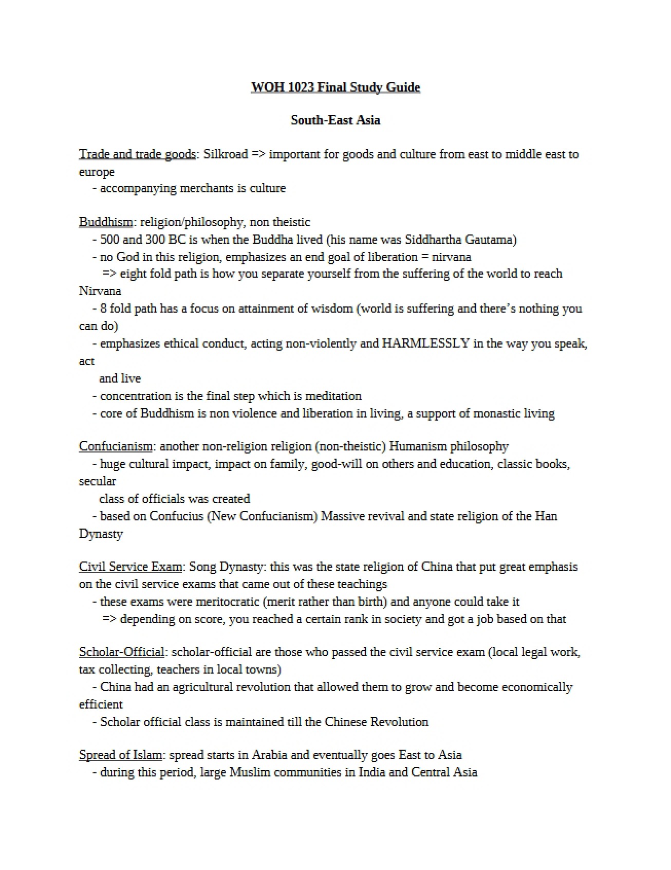 Study Guide for Final