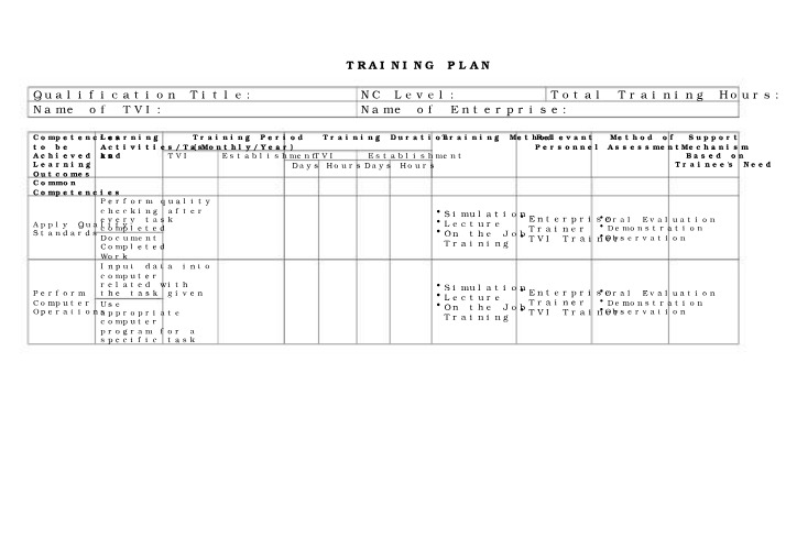Computer Training Plan - Applying Quality Standards
