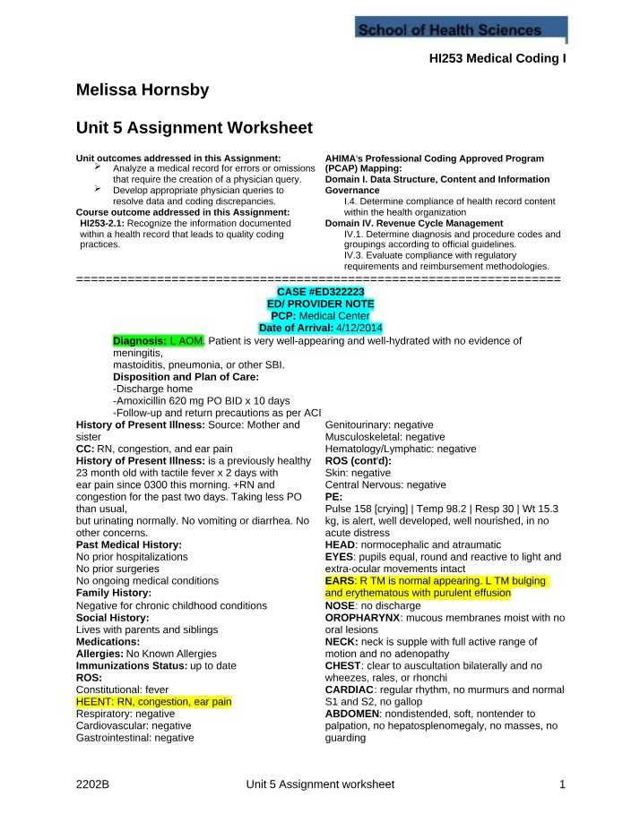 Worksheet for Unit 5 Assignment
