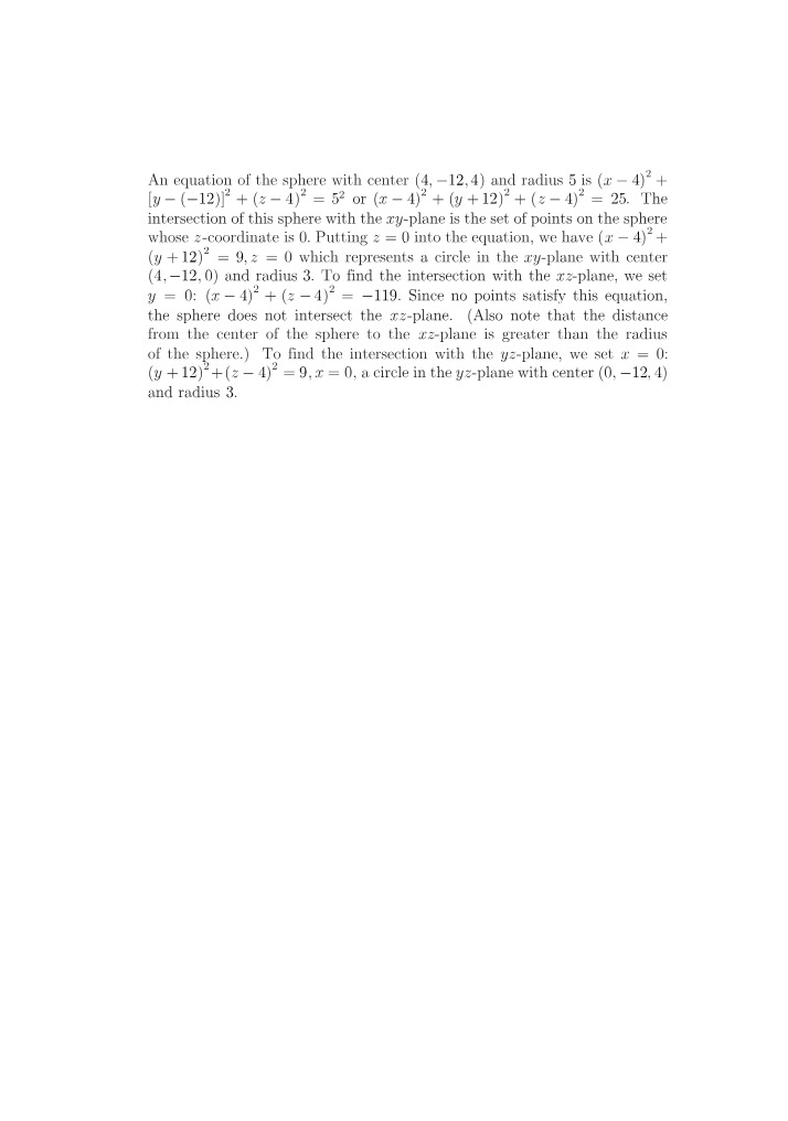 Sphere Equation and Plane Intersections