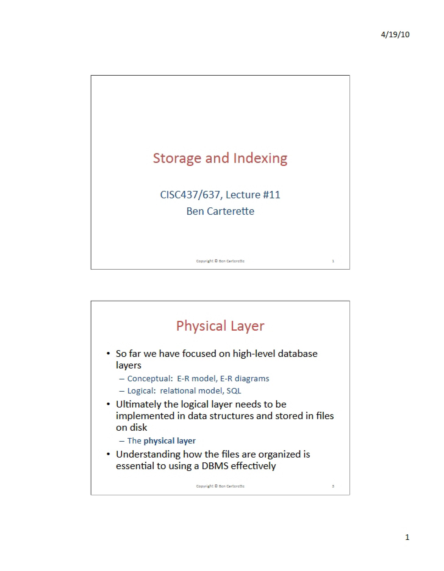 Indexing and Storage