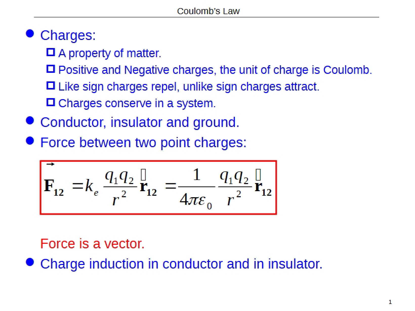 Law of Coulomb