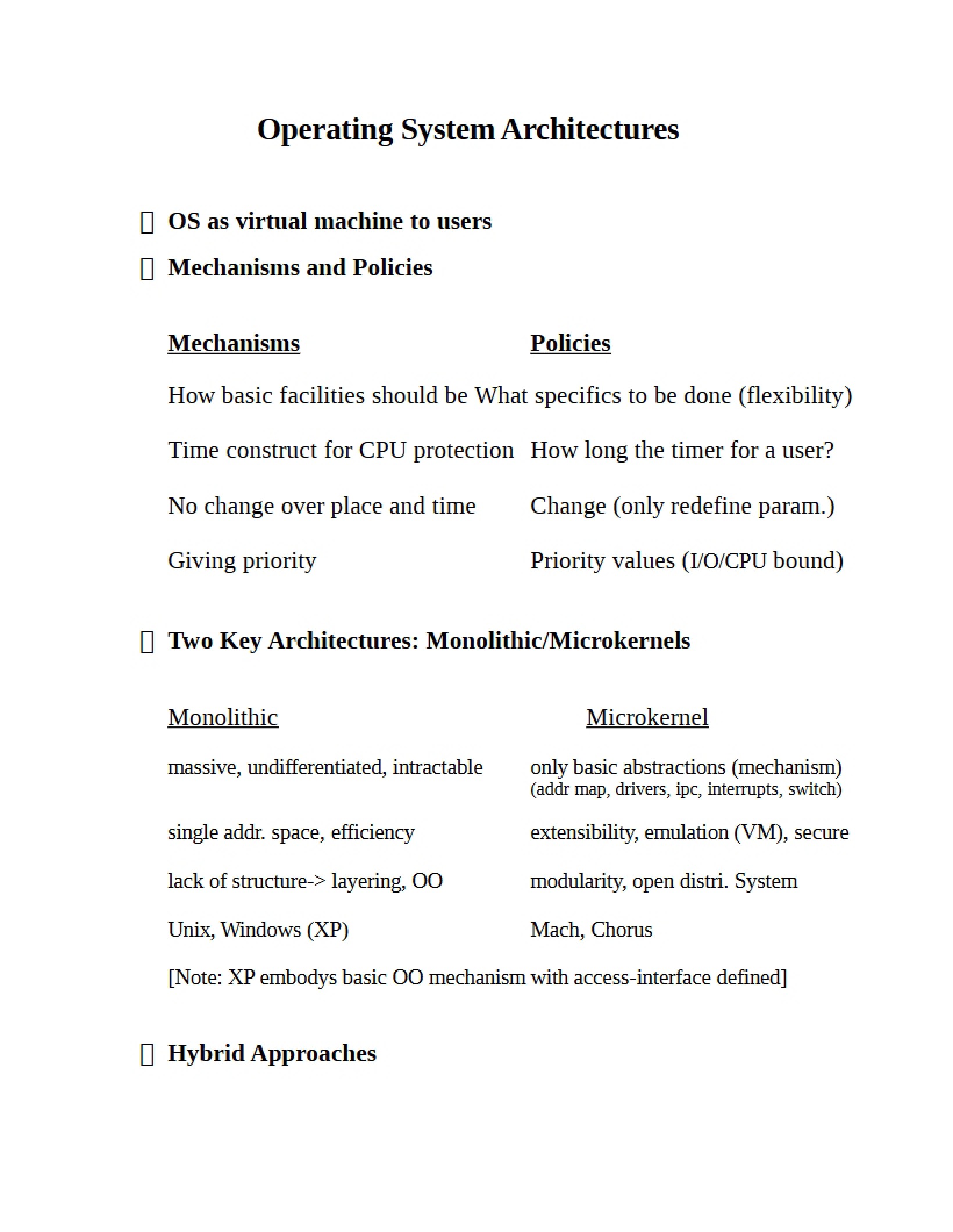 Architectures of Operating Systems