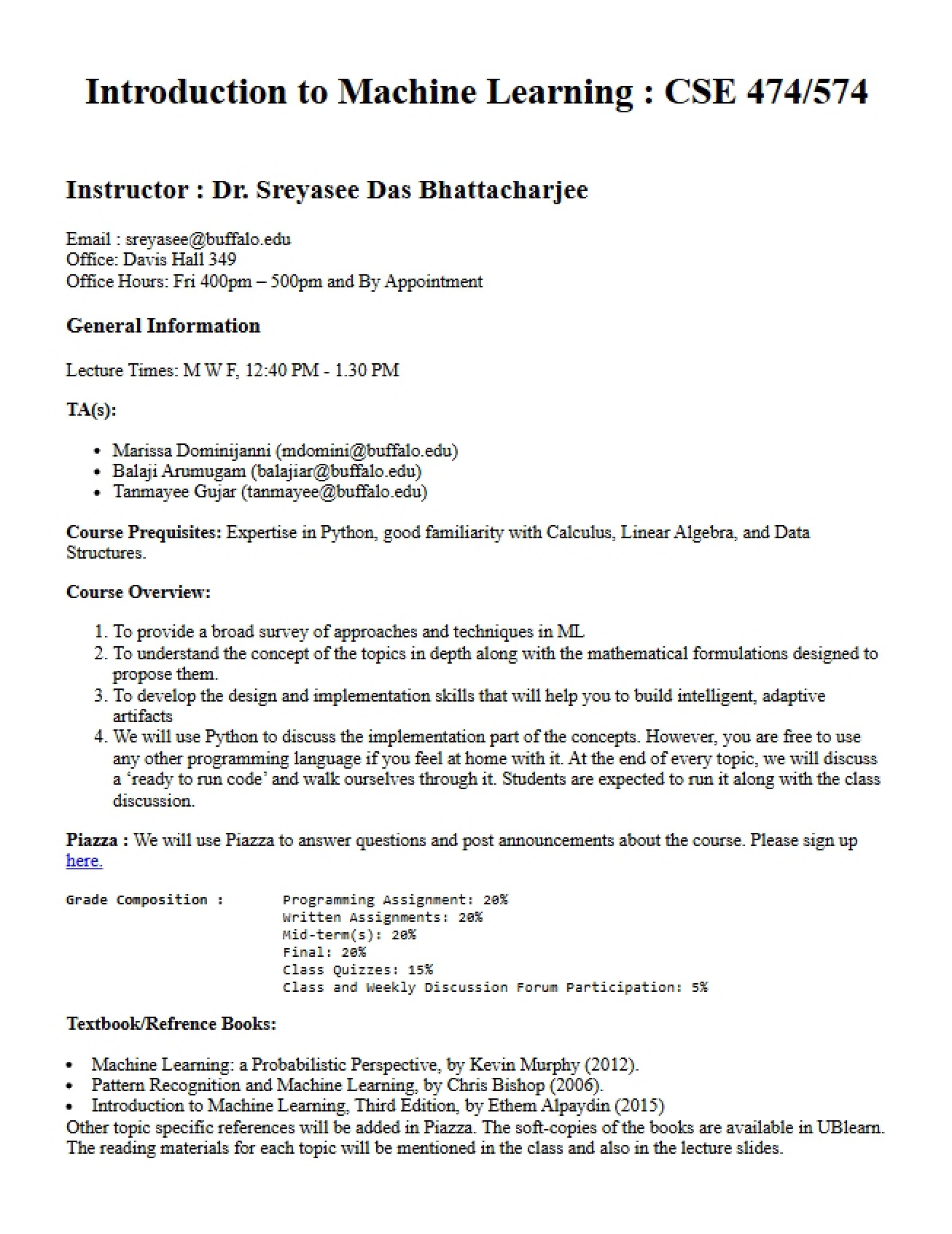 Machine Learning Course Plan