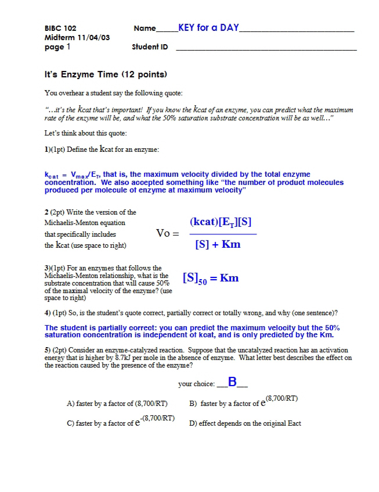 Midterm on Metabolic Biochemistry