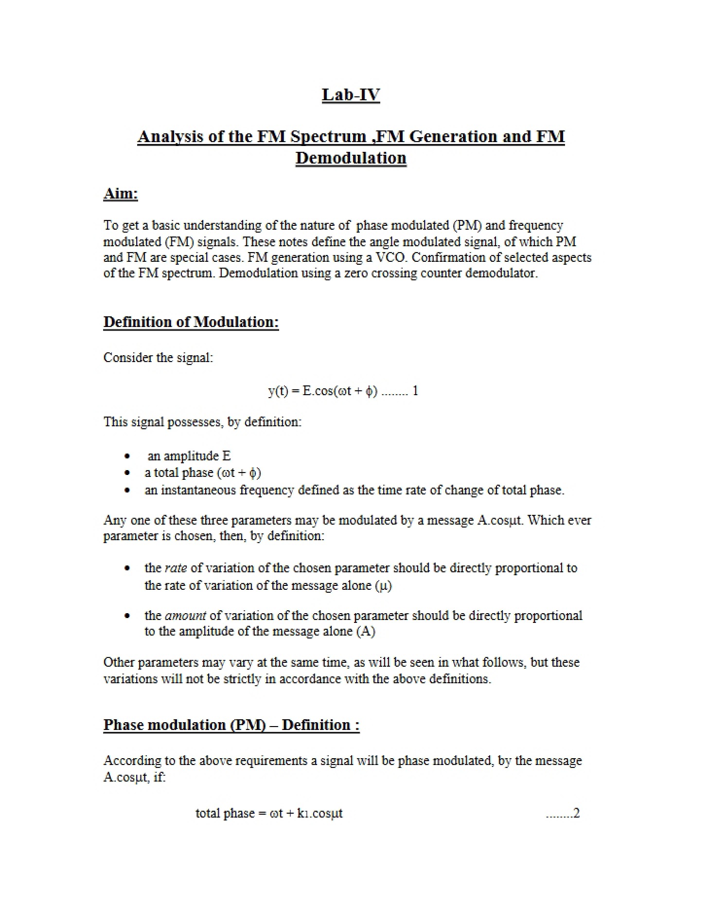 FM Spectrum Analysis Generation and Demodulation