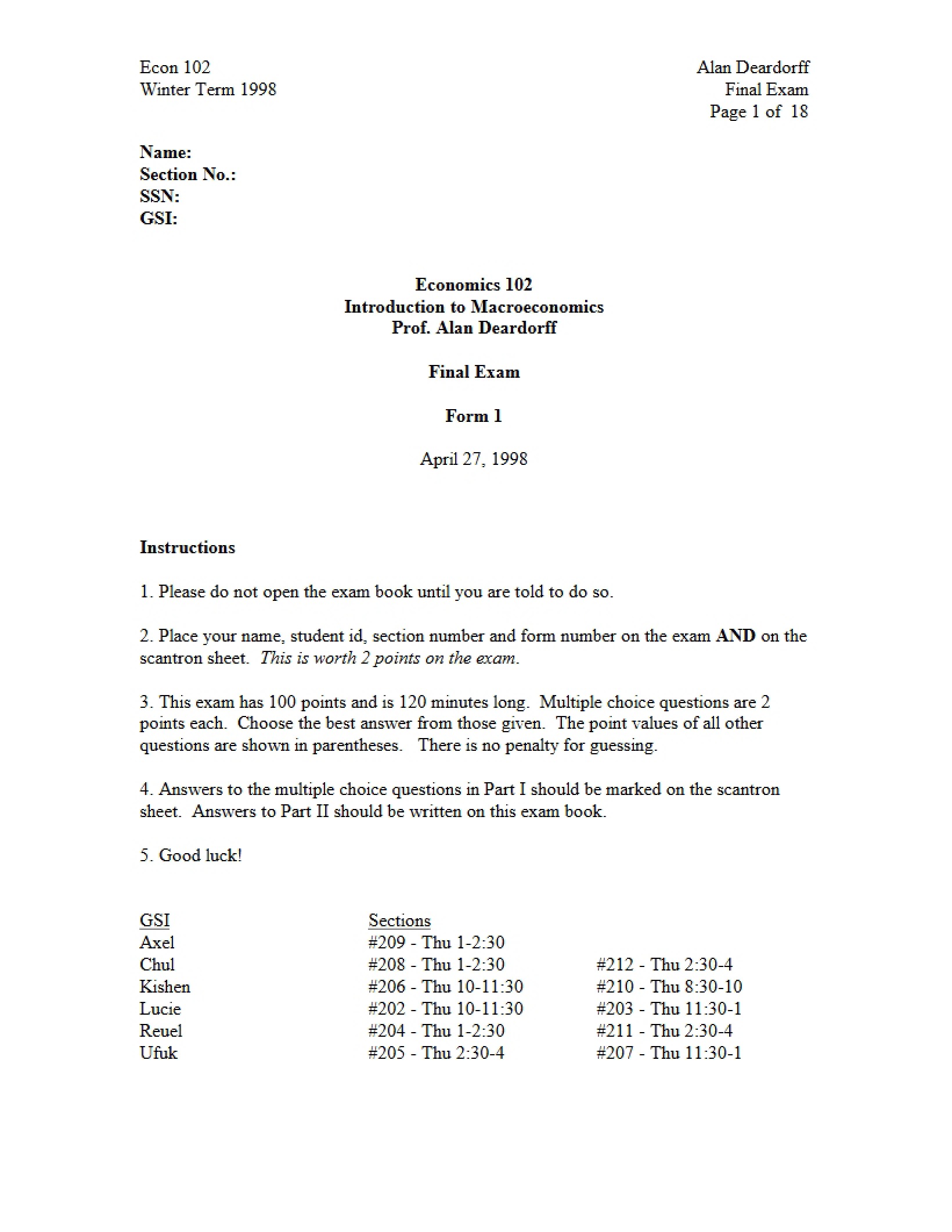 Final Econ 102 Exam
