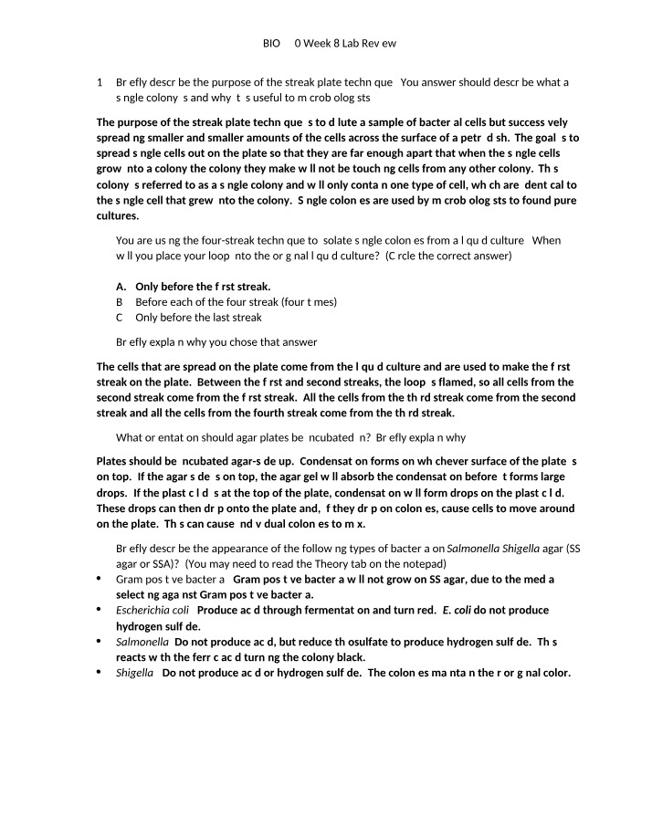 BIO 230 Lab Review - Week 8