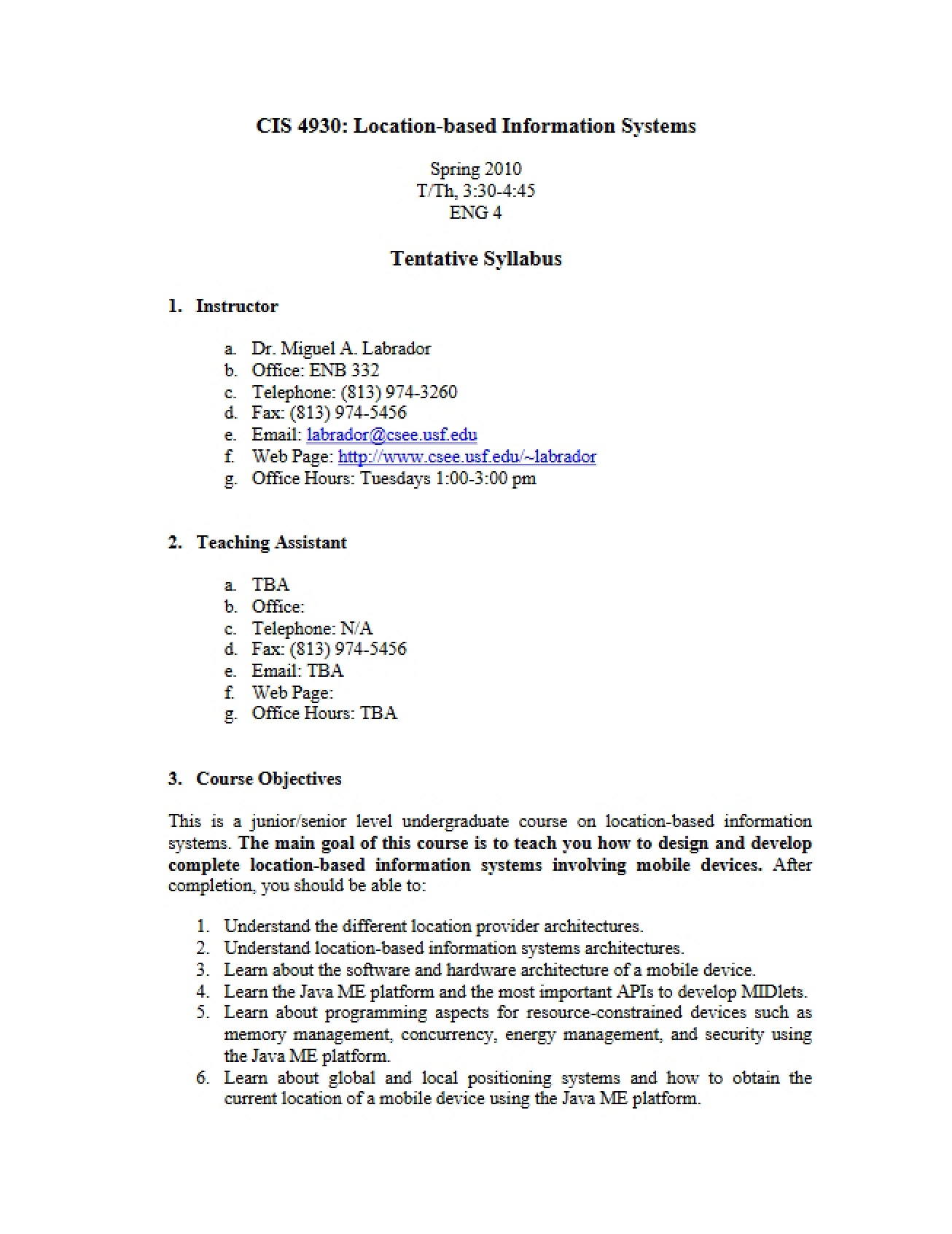 Syllabus for Course CIS 4930