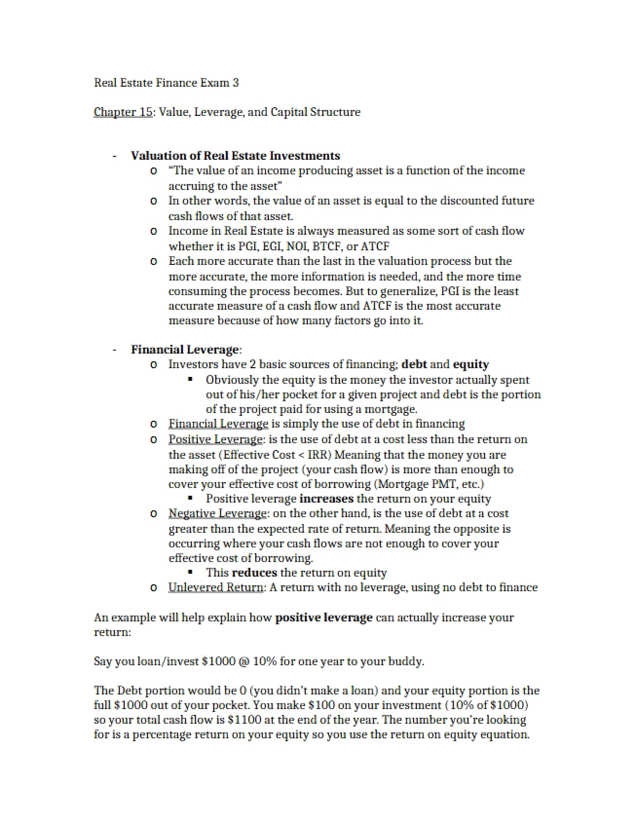 Exam Three Real Estate Finance
