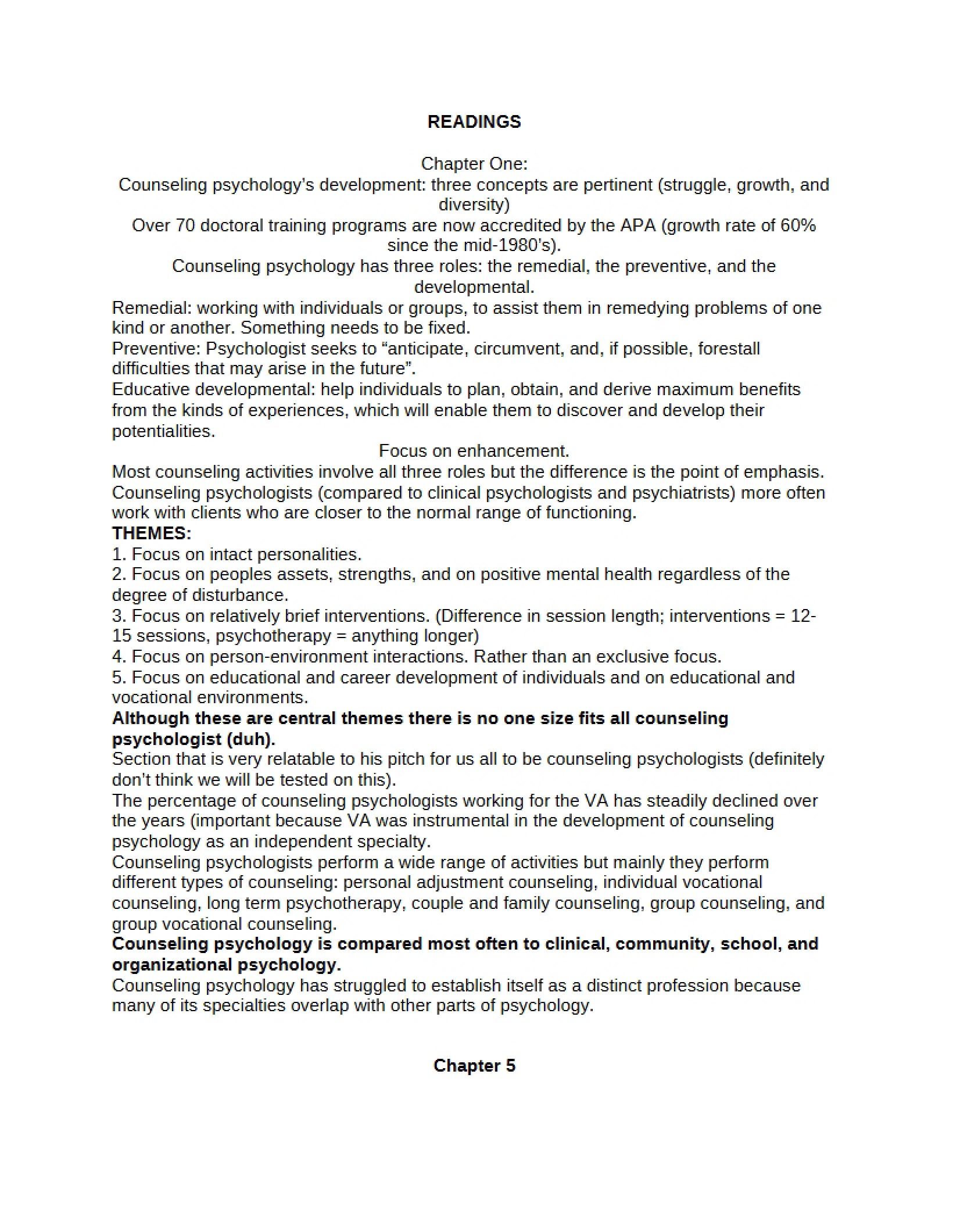 Counseling Psychology Chapter One