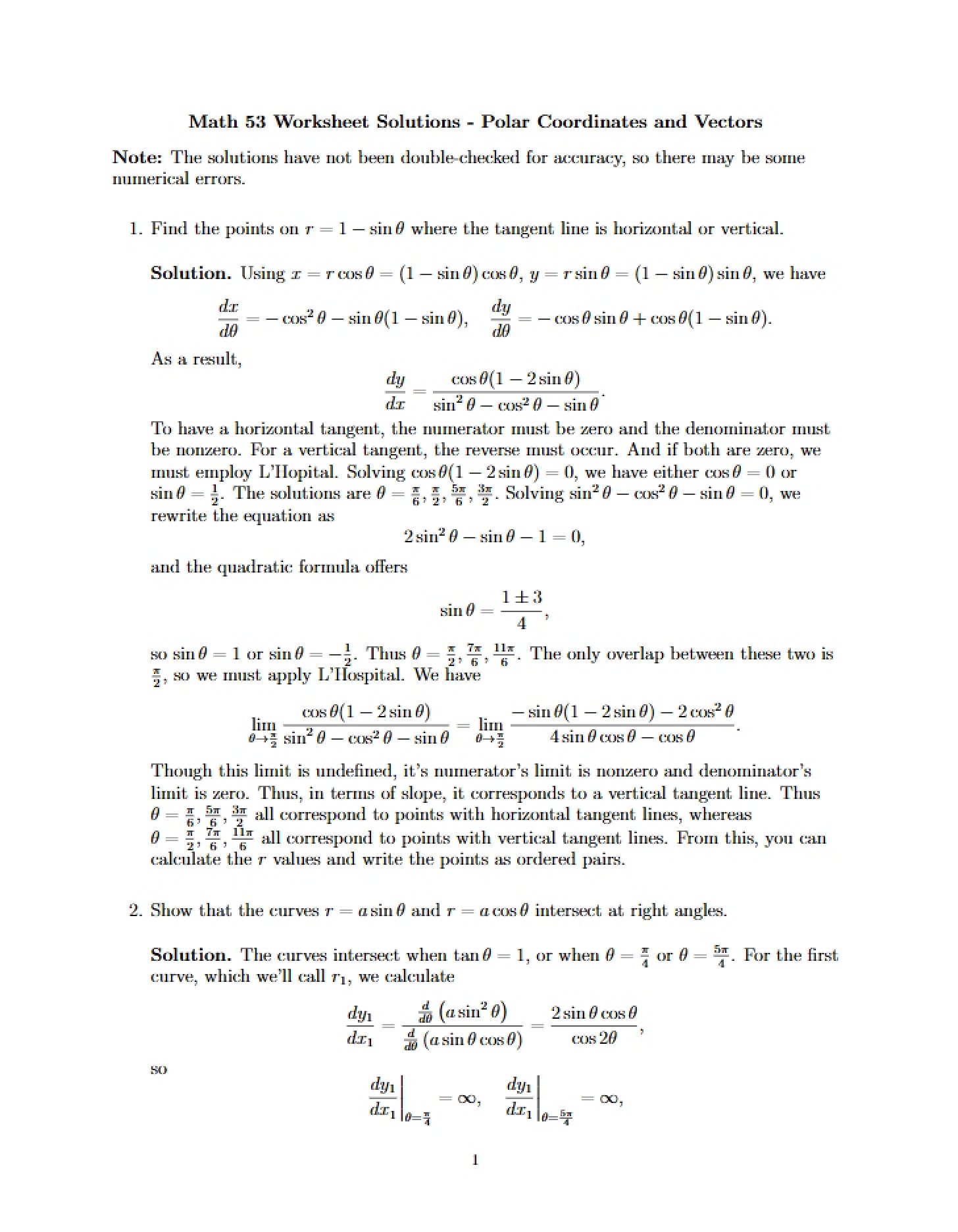 Vectors and Polar Coordinates