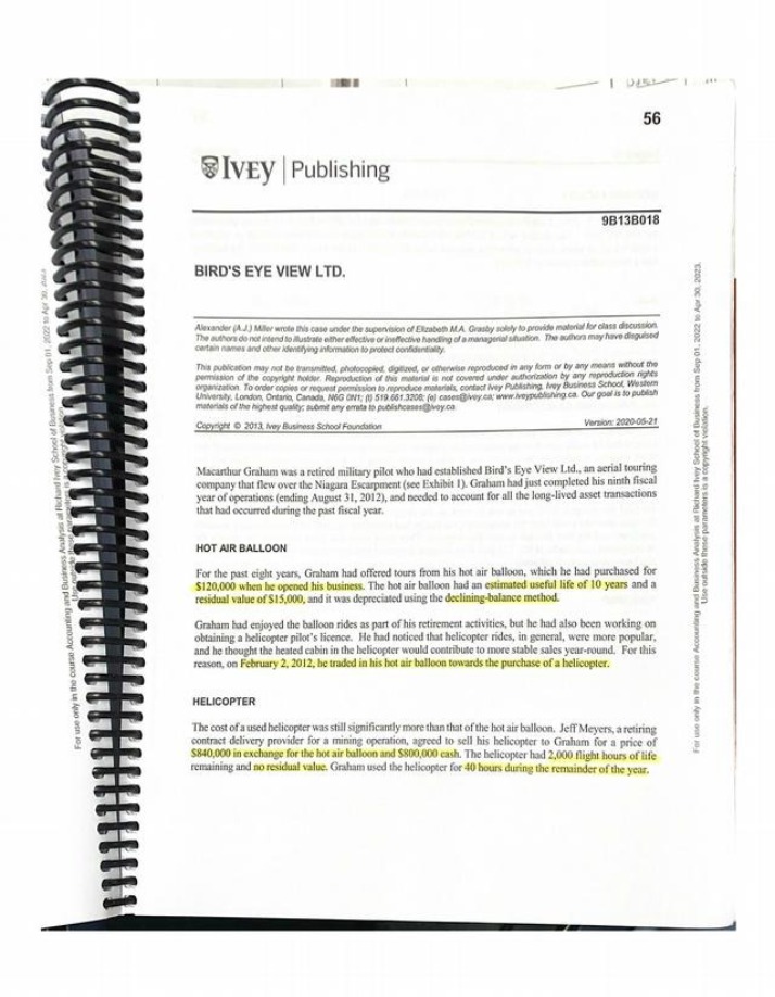 Long Lived Assets Case - Bird's Eye View Ltd