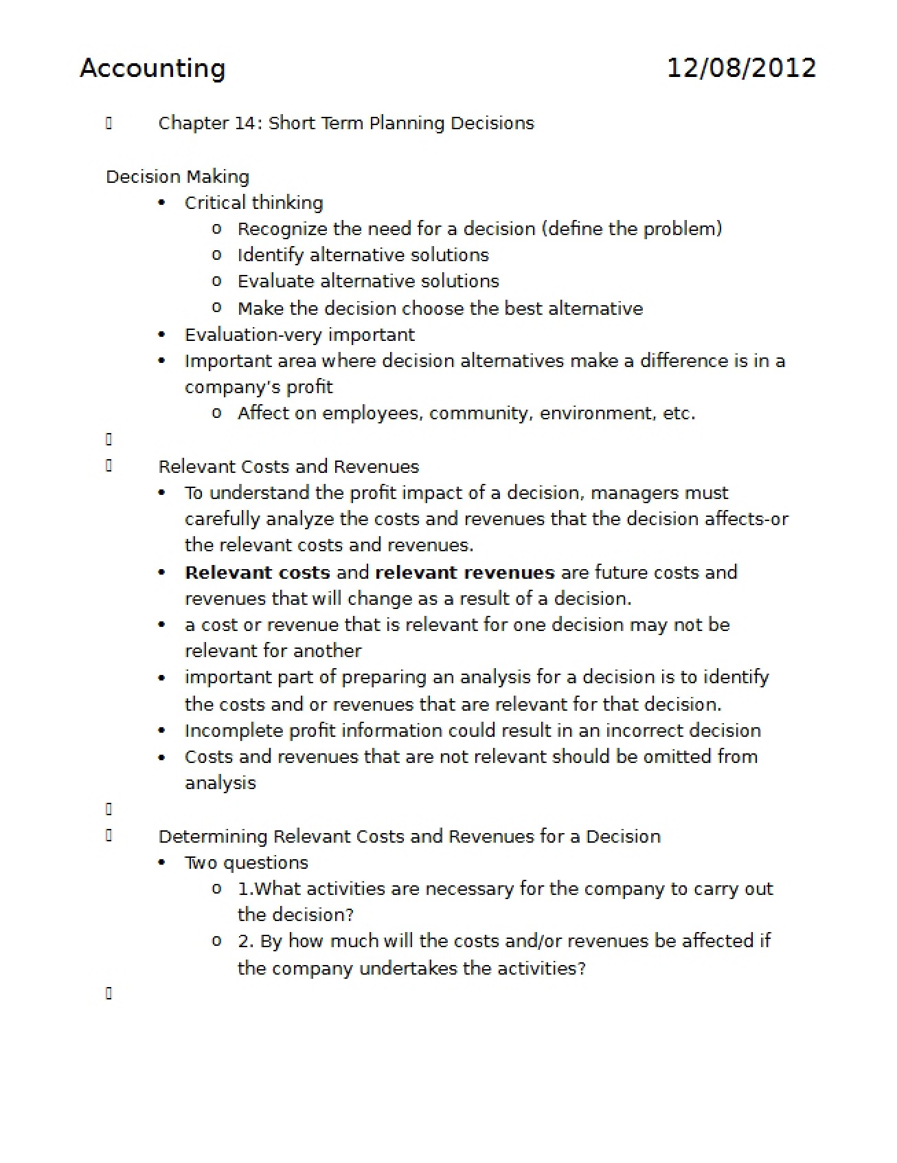 Outlines for Chapter 14