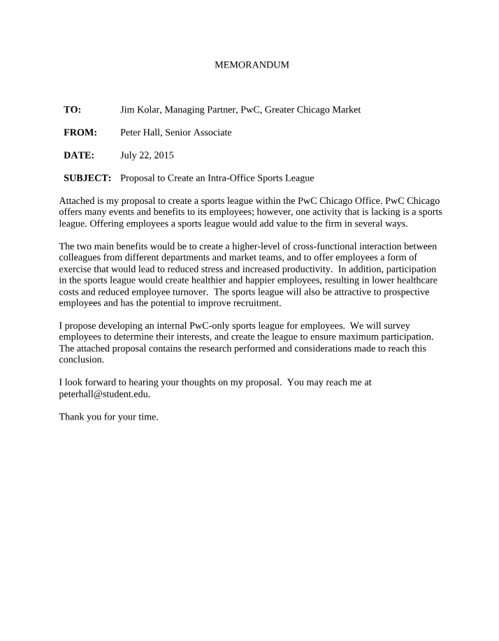 Proposal for an Intra-Office Sports League