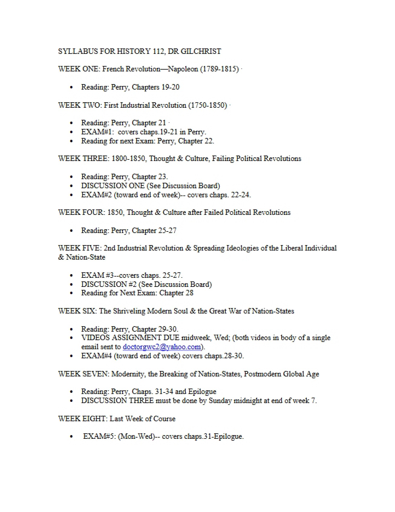 History 112 Course Syllabus