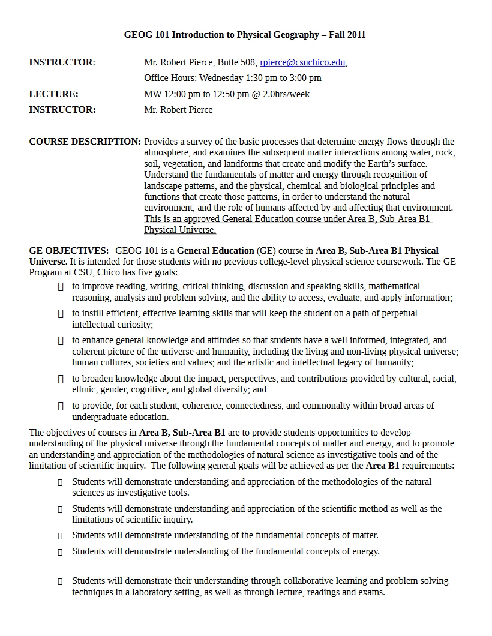 Course Syllabus Physical Geography
