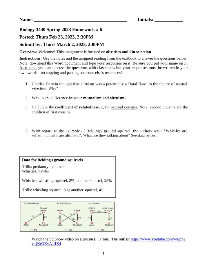 Kin Selection Homework 6