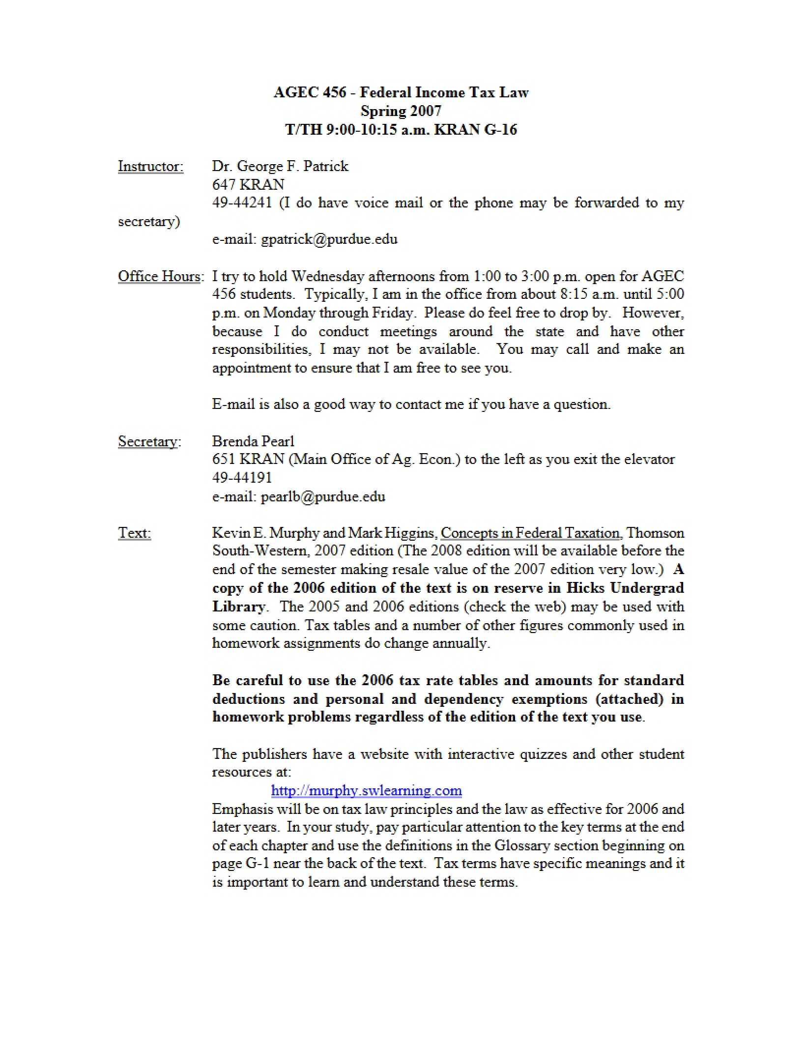 Federal Income Tax Law Syllabus