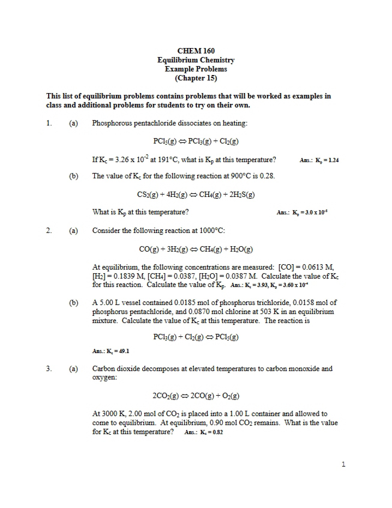 Sample Problems for Chapter 15