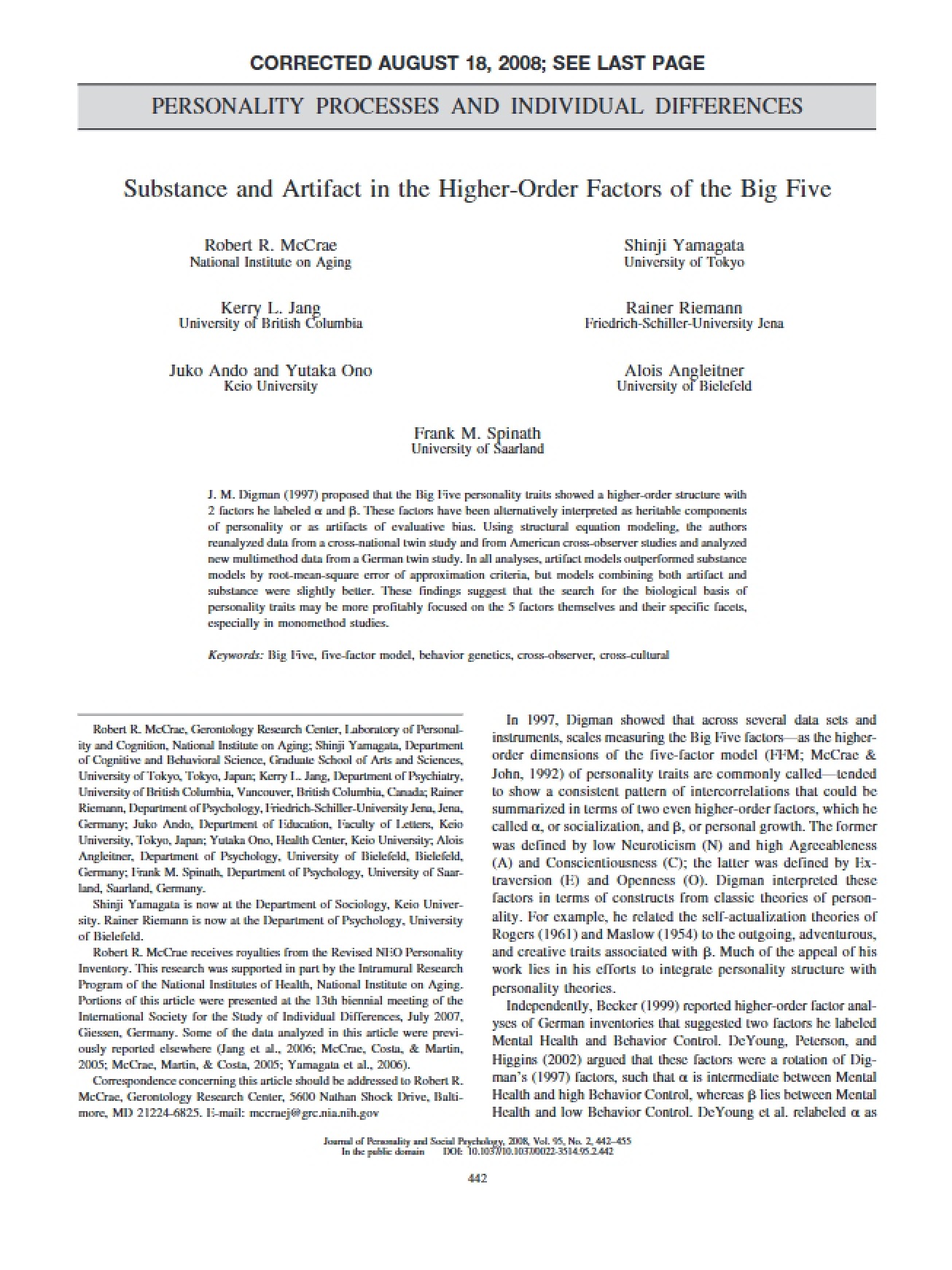 Artifact and Substance in the Big Five's Higher-Order Factors