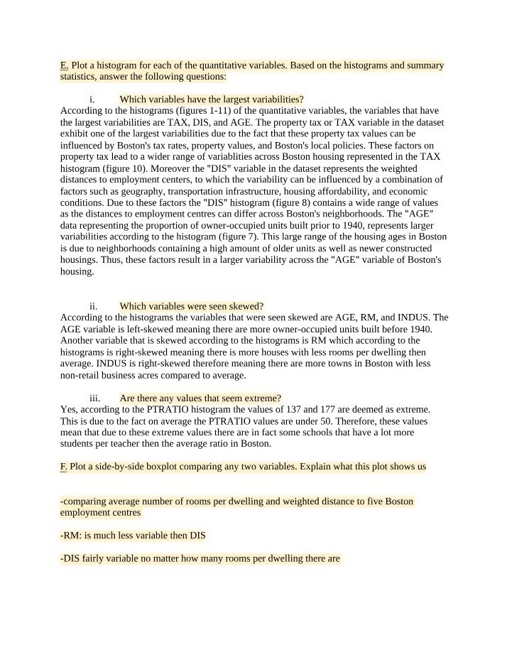 Variable Analysis in the Boston Housing Dataset